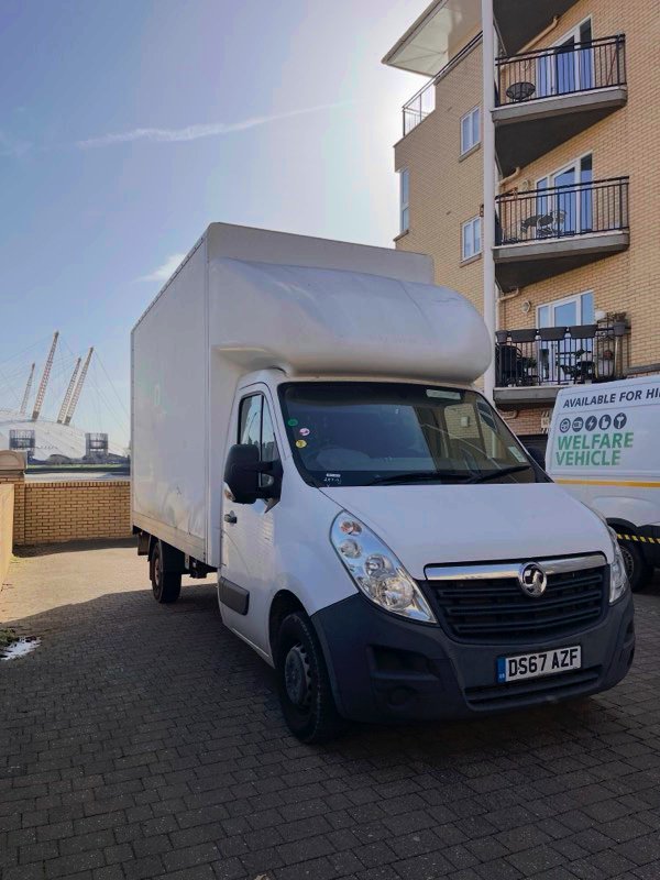 Strong Solutions Luton van parked in East London with O2 Arena in background